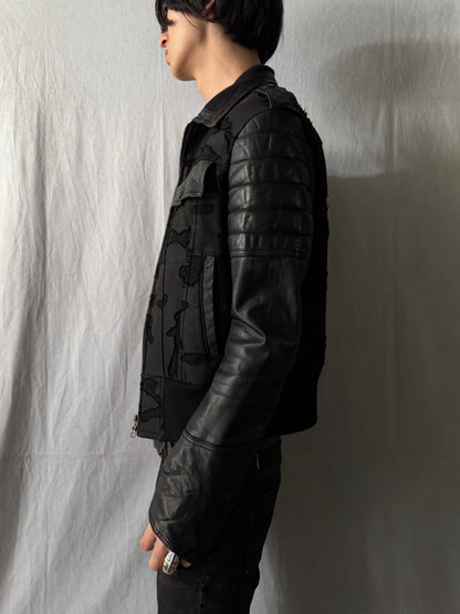 Roen Distressed Leather Hybrid Jacket Size 46