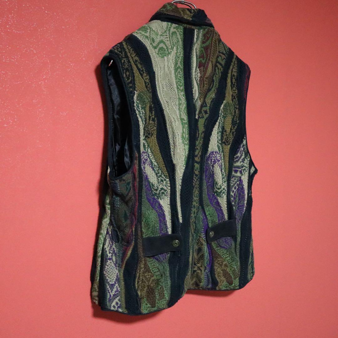 COOGI 90s Multi 3D Knit Geometric Shawl Collar Vest Size M