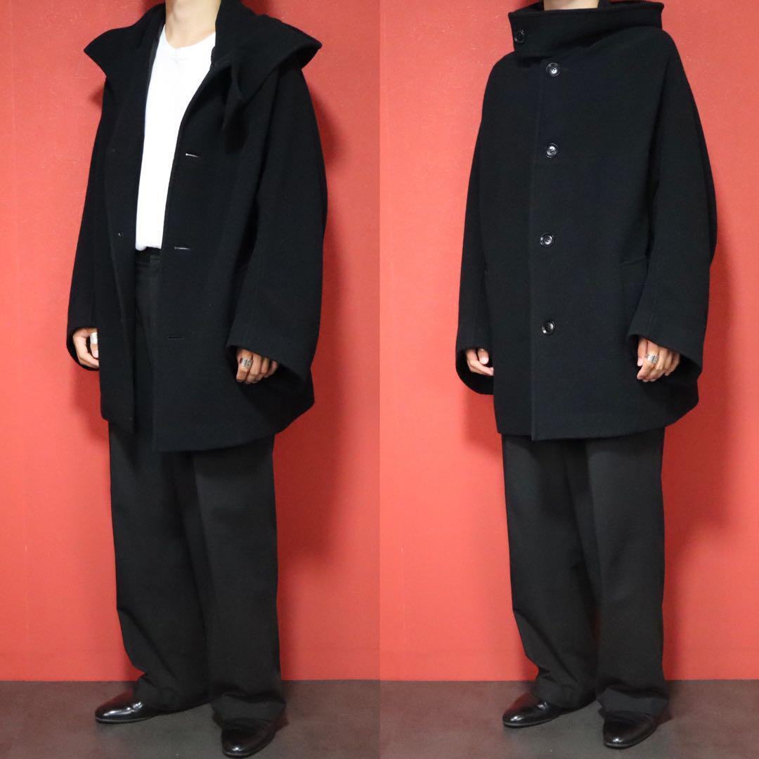 Yohji Yamamoto 23AW Black Oversized Wool Hooded Coat Size 1