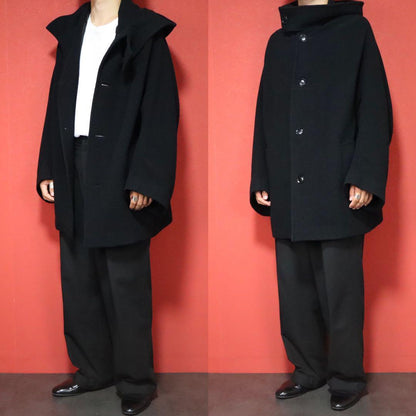 Yohji Yamamoto 23AW Black Oversized Wool Hooded Coat Size 1