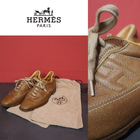 Hermes Quick H Embroidery Leather Sneakers Beige Size 36