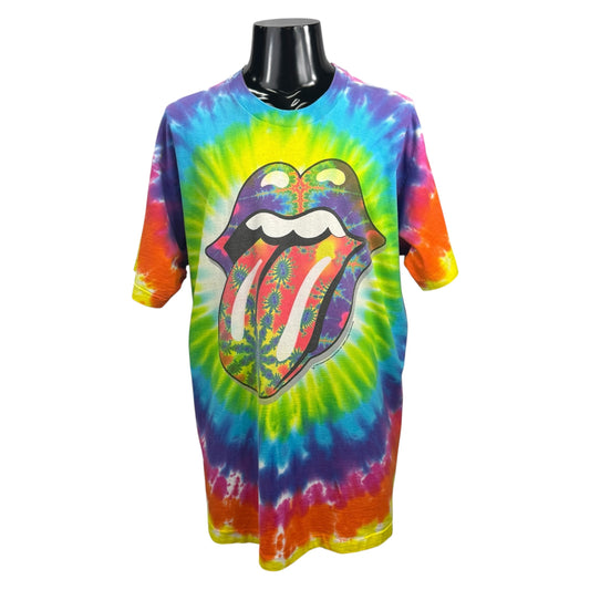 THE ROLLING STONES 90s Liquid Blue Tie-Dye Lips & Size XL