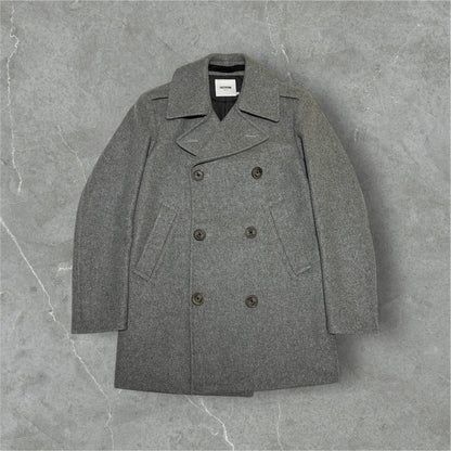 FACTOTUM Gray Wool Melton Pea Coat Size 44