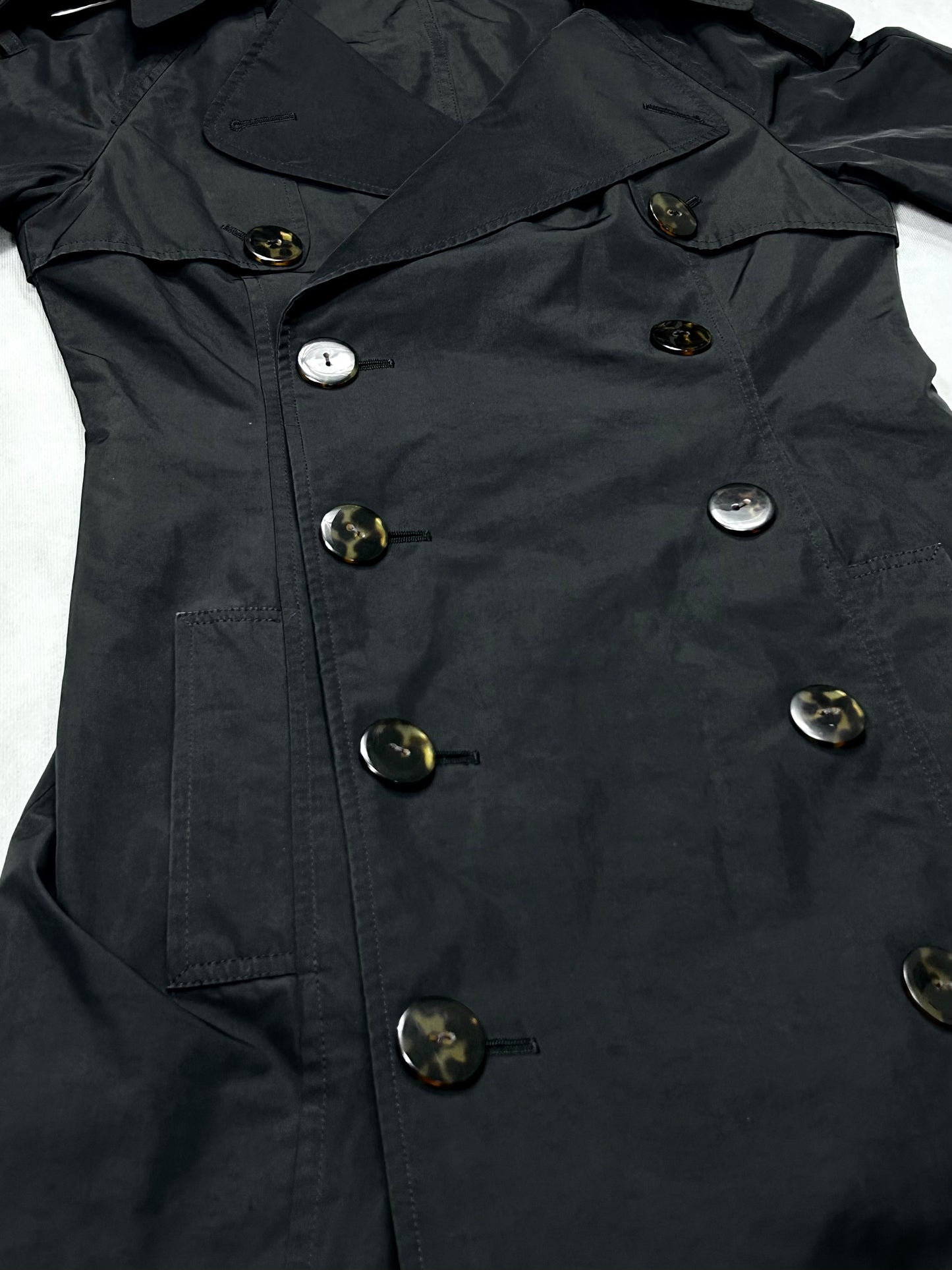 Jean Paul Gaultier 90s Black Waist Shape Trench Coat Size 40