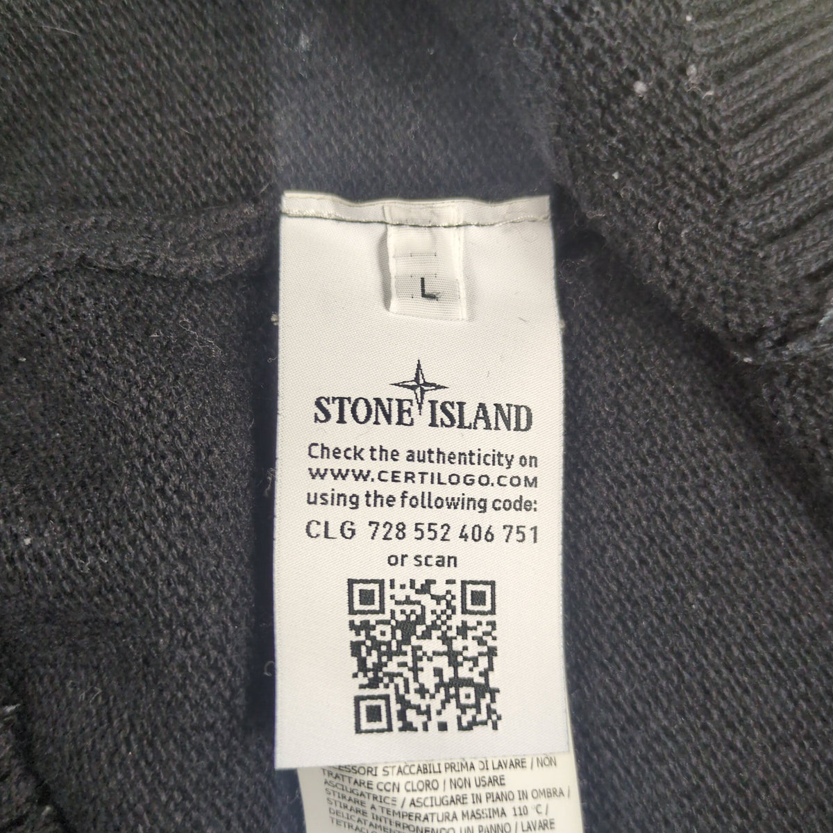 STONE ISLAND Logo Patch Crew Neck Wool Sweater Black Size L