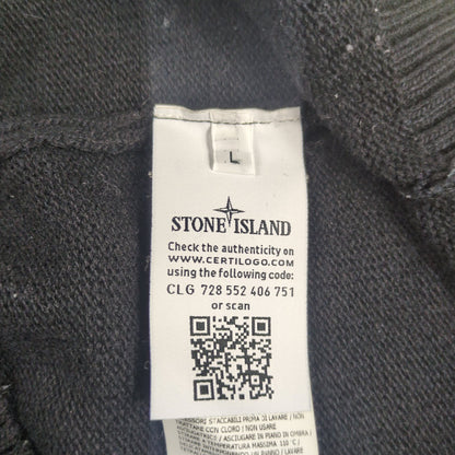 STONE ISLAND Logo Patch Crew Neck Wool Sweater Black Size L