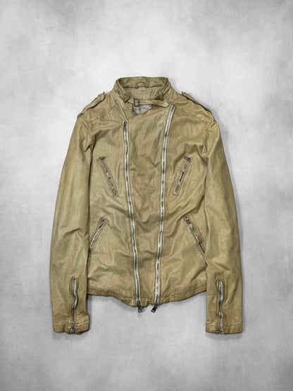 Giorgio Brato Beige Garment Dyed Biker Jacket Size 50