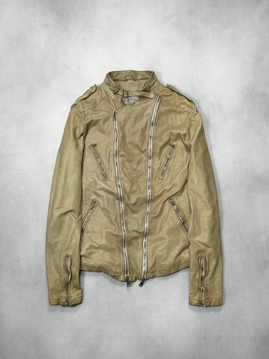 Giorgio Brato Beige Garment Dyed Biker Jacket Size 50