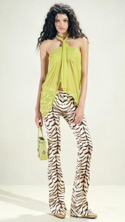 Room SERVICE Light Gold Tiger Print Pants Size S