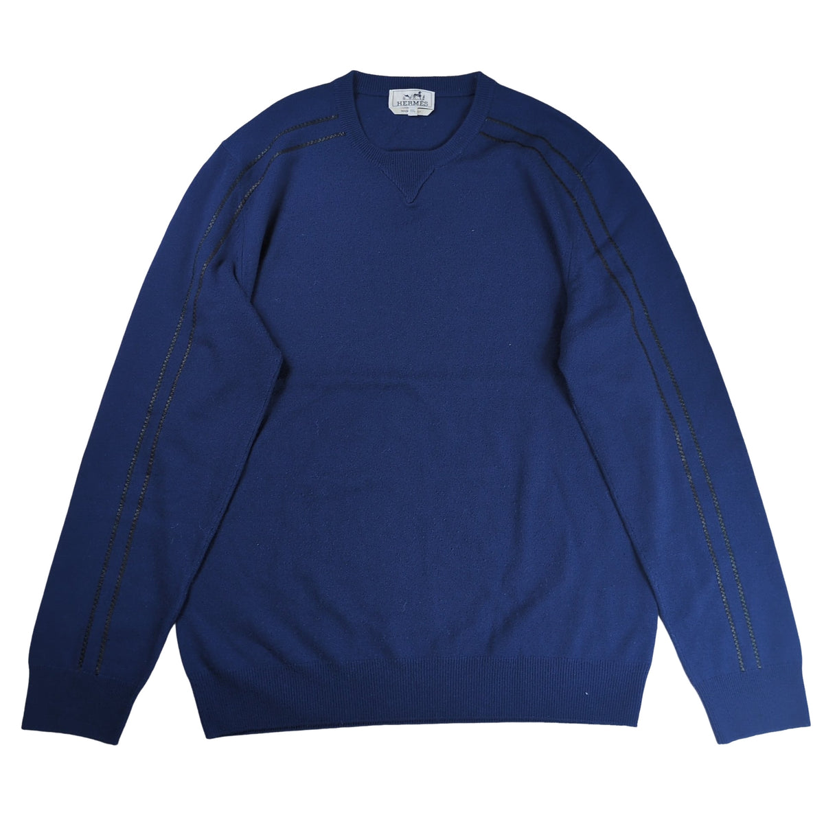 HERMES Leather Piping Crew Neck Sweater Blue Size XXL