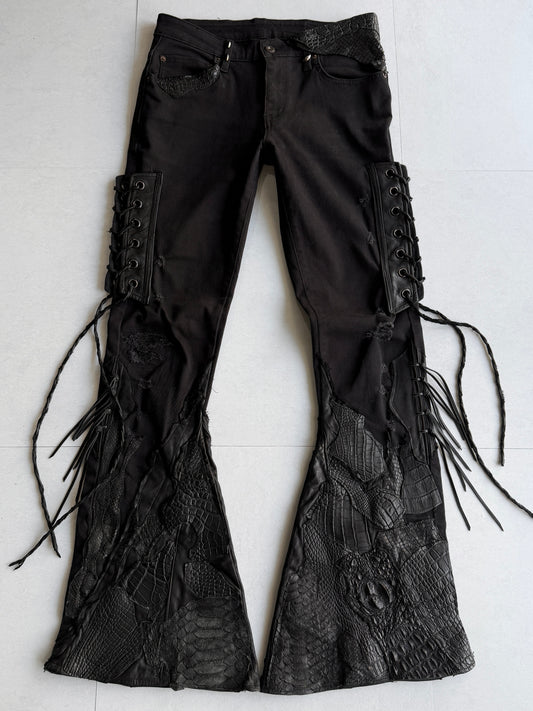Shohei Takamiya Lace-up Leather Flared Denim