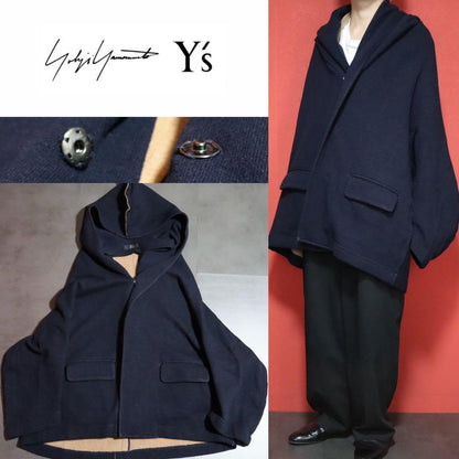 Y's Inside-Out Oversized Knit Hooded Coat Size 2