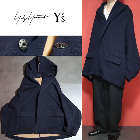 Y's Inside-Out Oversized Knit Hooded Coat Size 2
