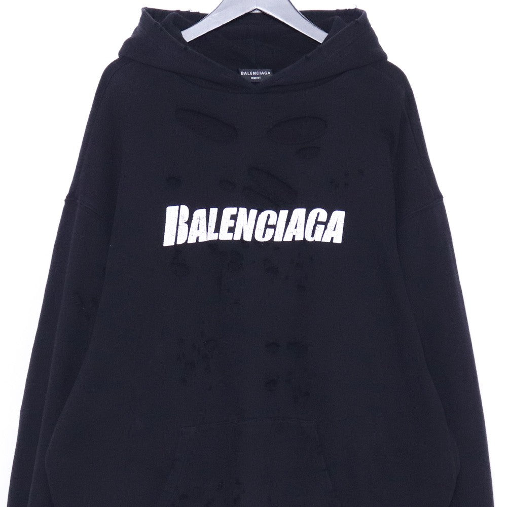 Balenciaga CAPS Destroyed Hoodie Black 21SS Size XS