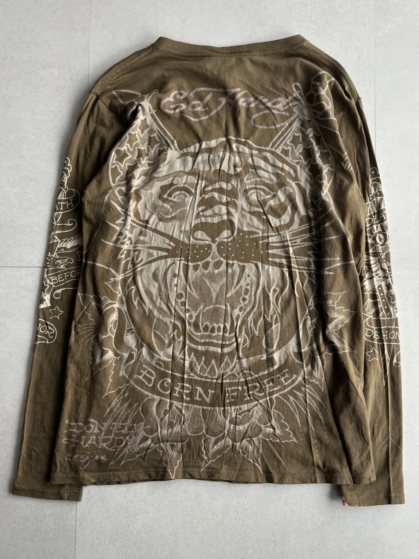 Ed Hardy Green V-Neck Sequin Long Sleeve Shirt Size L