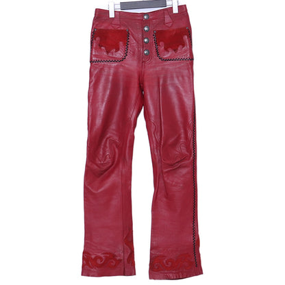 SKKIN Leather Braided Suede Fire Pattern Pants Red Size M