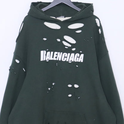 BALENCIAGA 21SS Caps Destroyed Hoodie Green Size M
