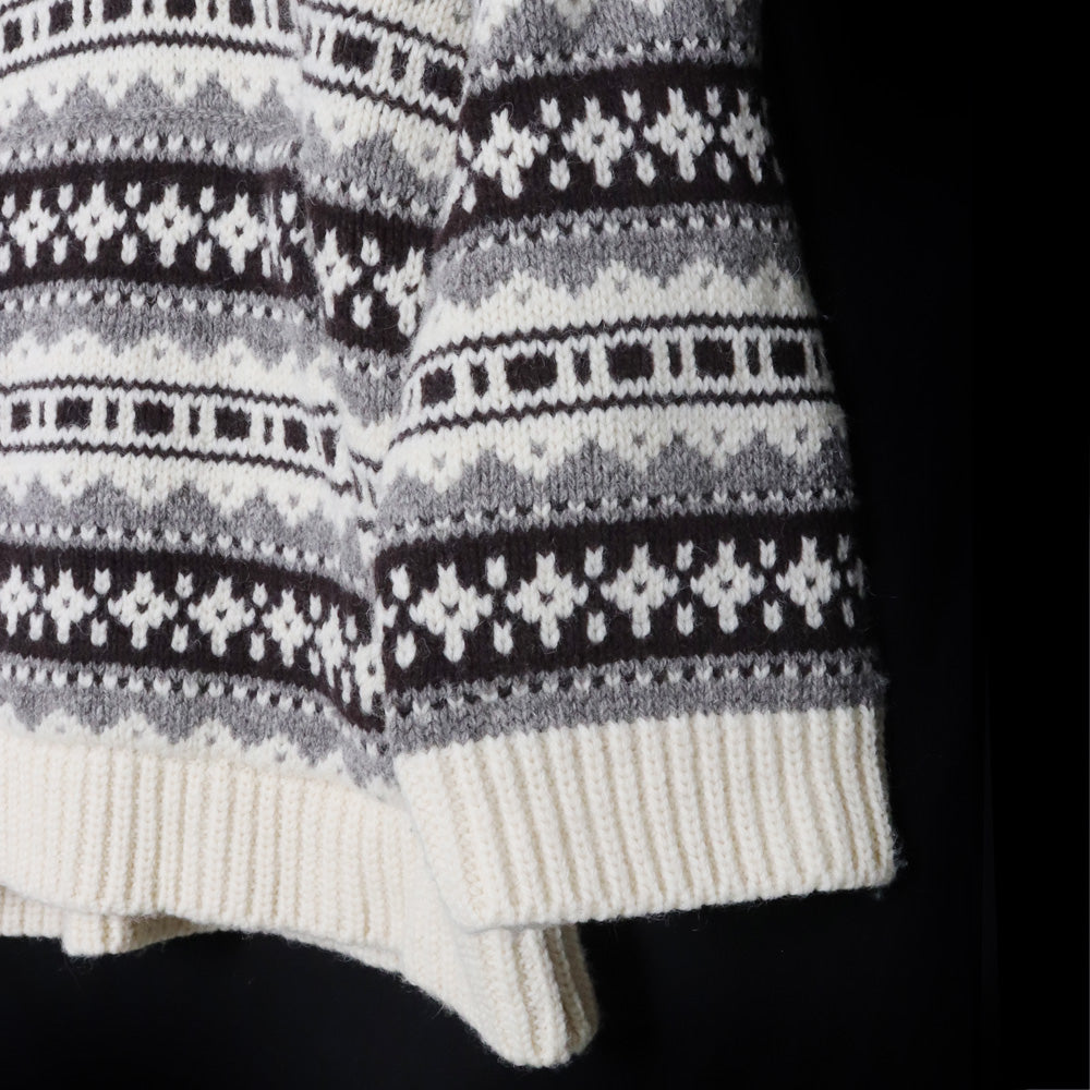 CELINE 21AW Baja Fair Isle Shetland Wool Hoodie Ivory Knit Size M