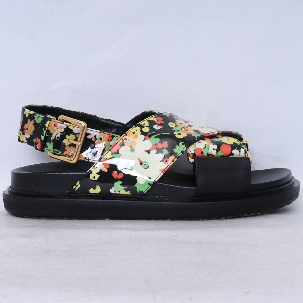MARNI Leather Floral Crisscross Sandals Black Size 35
