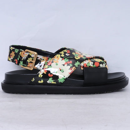 MARNI Leather Floral Crisscross Sandals Black Size 35