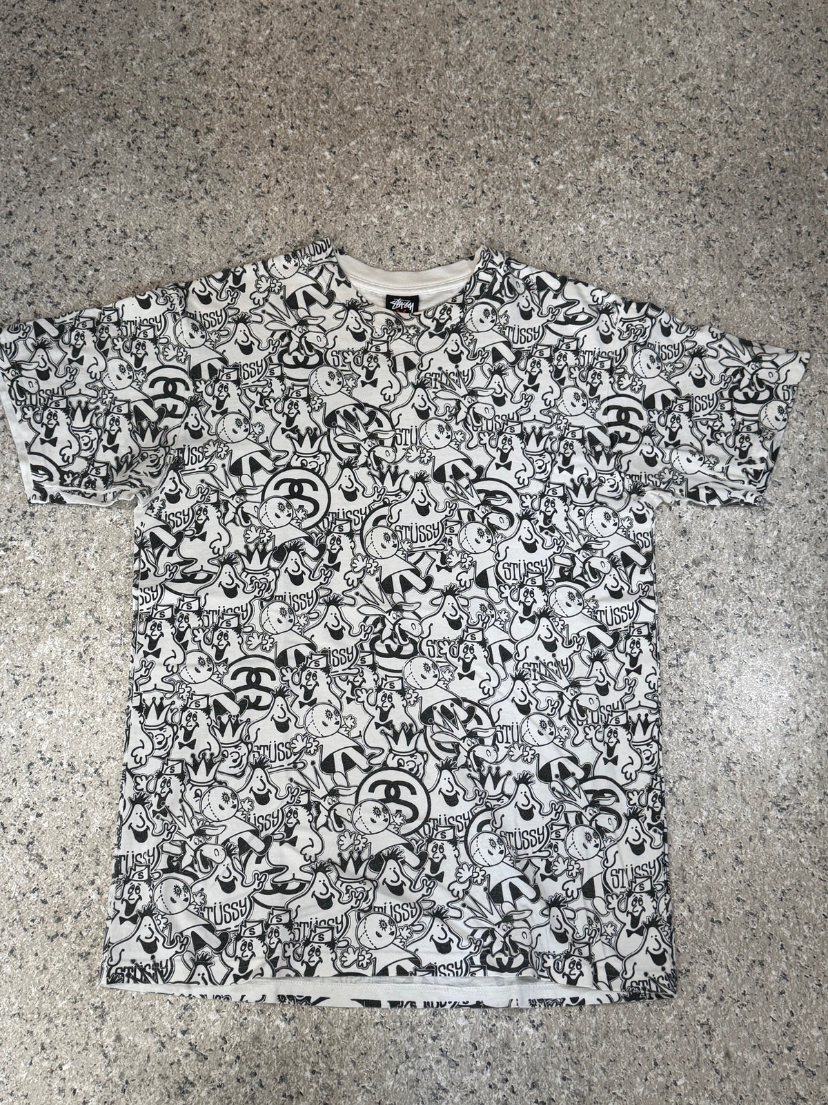 STUSSY Character All Over Print T-Shirt White Size M
