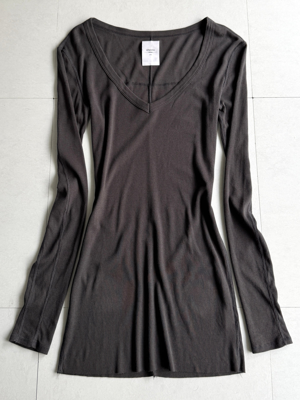 addaptation Ribbed Deep V-Neck Long Sleeve
