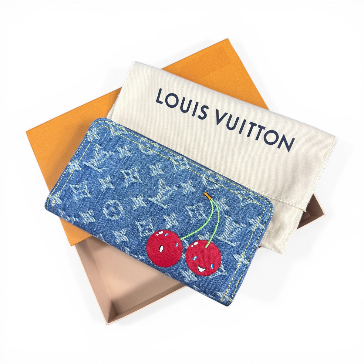 Louis Vuitton x Takashi Murakami Monogram Denim Cherry Zippy Wallet