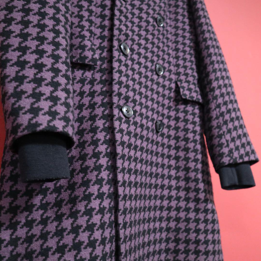 Paul Smith Purple Silk Houndstooth Collarless DB Coat Size M