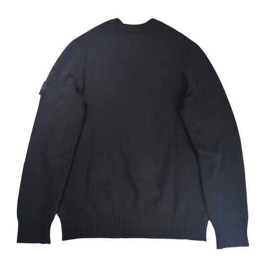 STONE ISLAND Logo Patch Crew Neck Wool Sweater Black Size L
