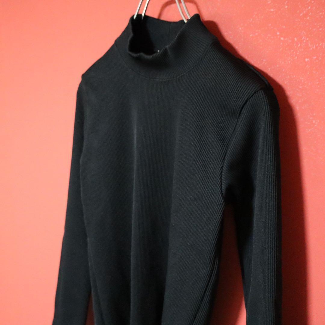 COMME des GARCONS 80s Black Rib Knit Mock Long Top Size FREE