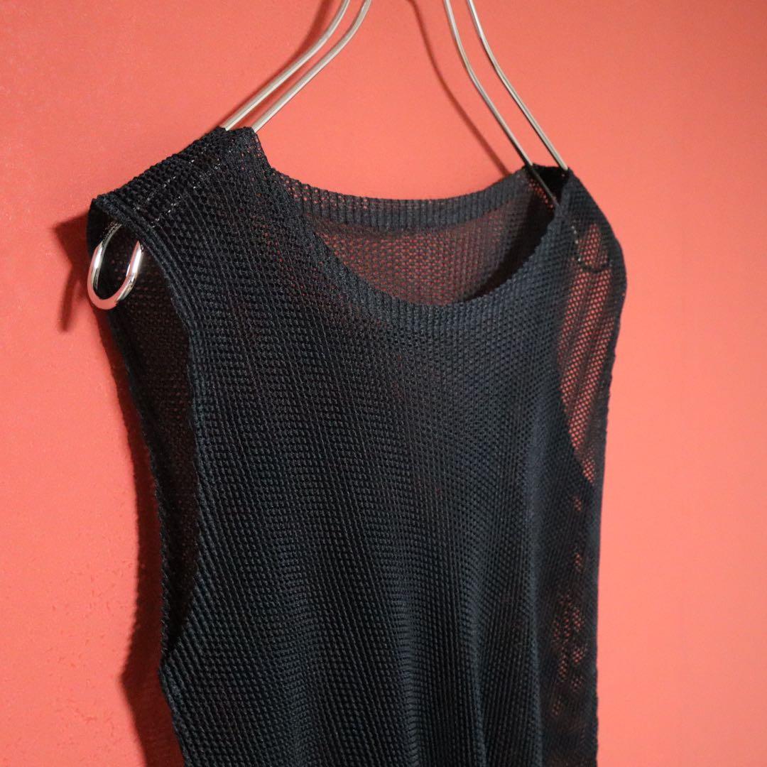 PLEATS PLEASE Black Sheer Mesh Pleated Tank Top Size 3