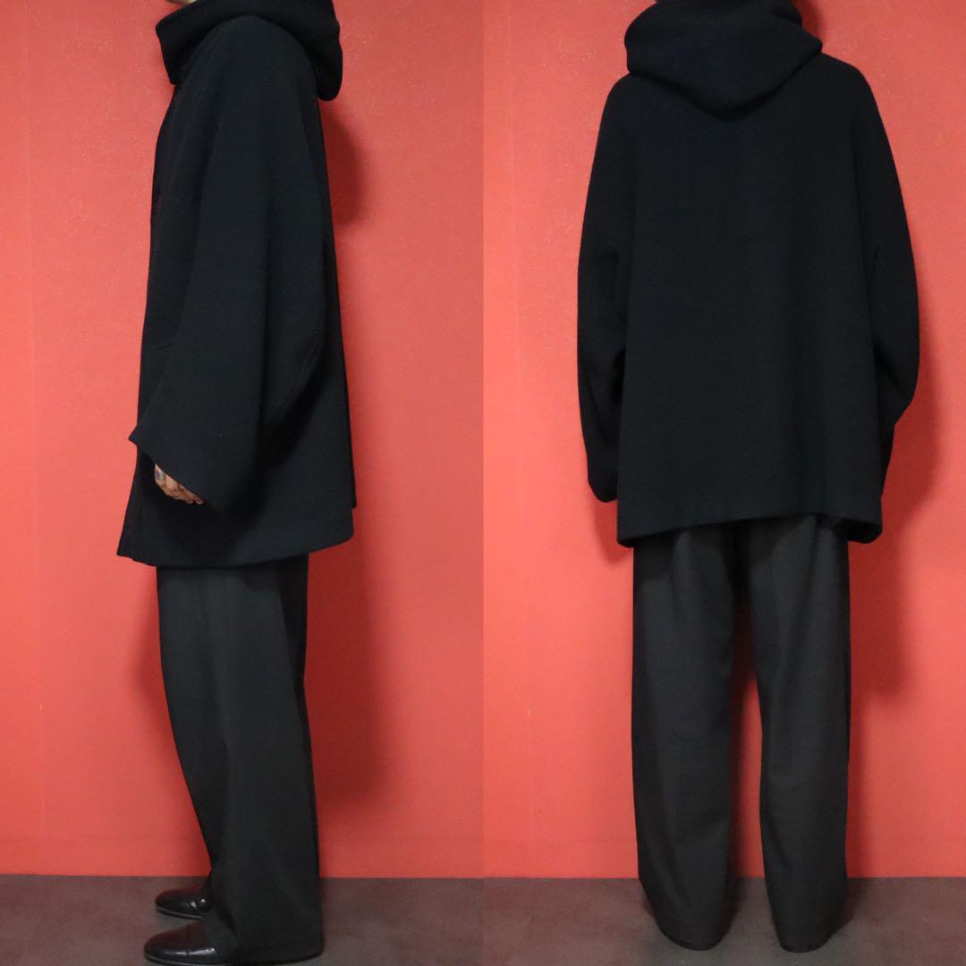 Yohji Yamamoto 23AW Black Oversized Wool Hooded Coat Size 1