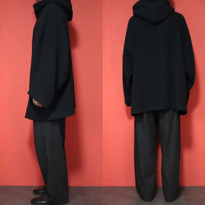 Yohji Yamamoto 23AW Black Oversized Wool Hooded Coat Size 1