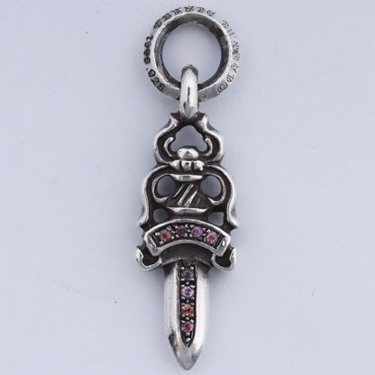 Chrome Hearts #5 Dagger Charm Pave Sapphire Silver Size F