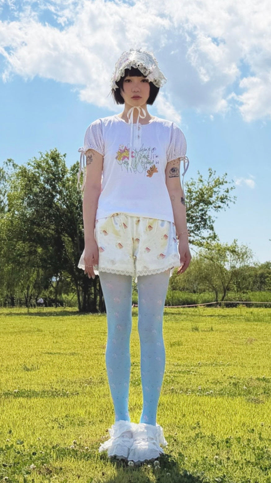 Motka puff henley tee x YOUTH BATH x Motka White Puff Henley T-Shirt Size S