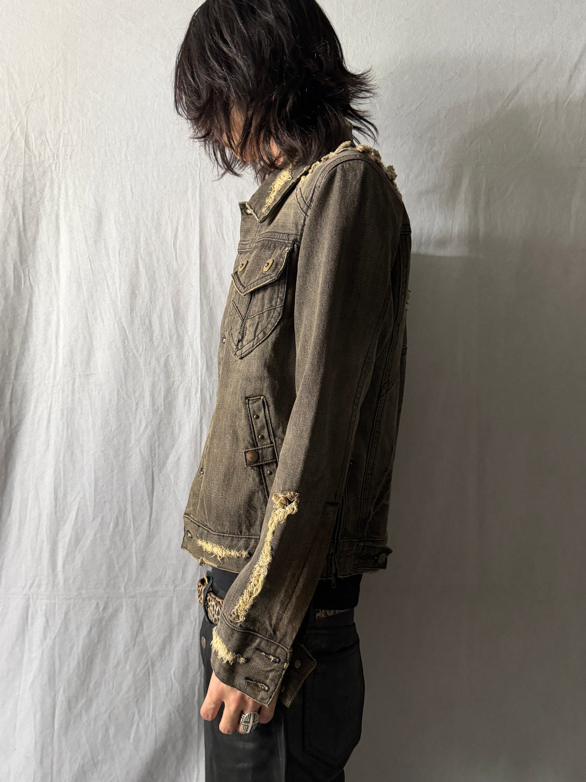 Midas Distressed Faded Denim Jacket Size M