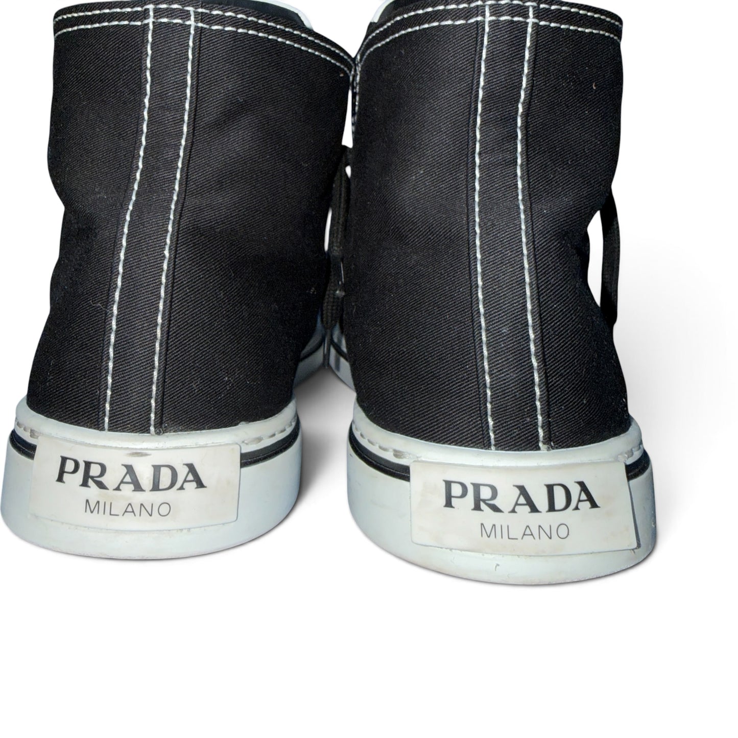 PRADA Sneakers Pointy High-Top Black Canvas Size 26.0cm