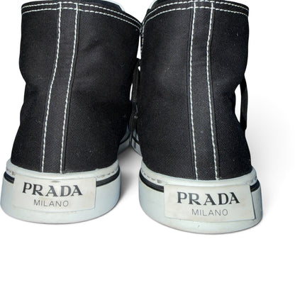 PRADA Sneakers Pointy High-Top Black Canvas Size 26.0cm