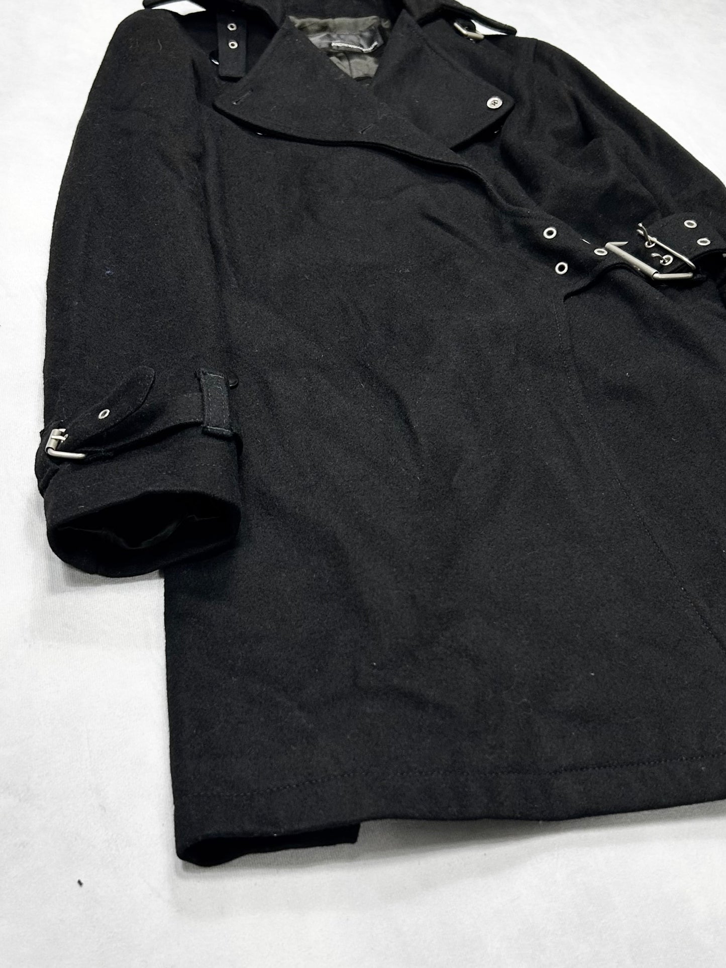 Andrew Mackenzie Black Design Wool Trench Coat Size 38