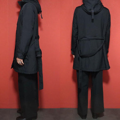 ARMANI JEANS Black Belted Hooded Padded Coat Size S
