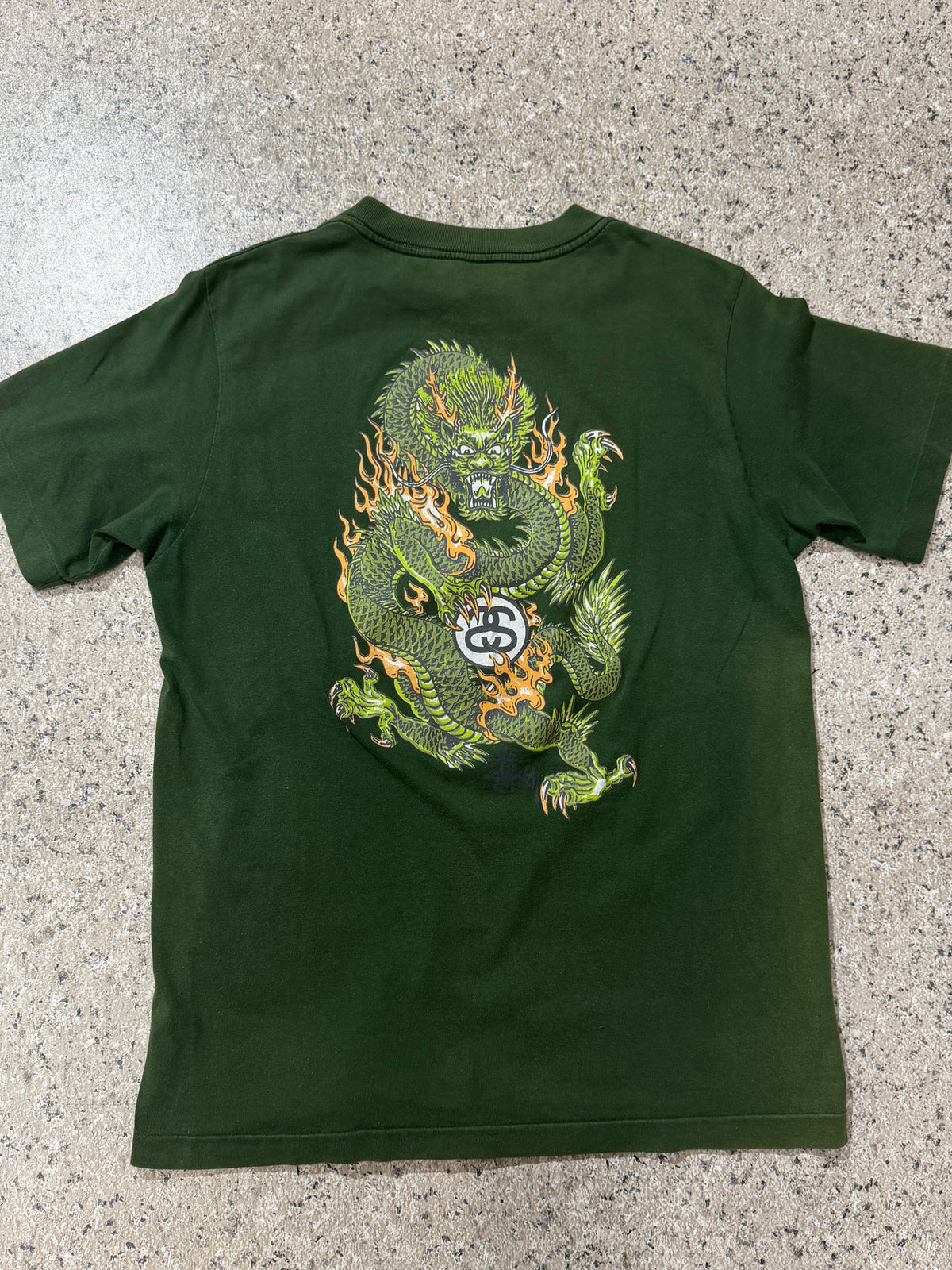 Old Stussy 90s Dragon T-Shirt Faded Green Size M