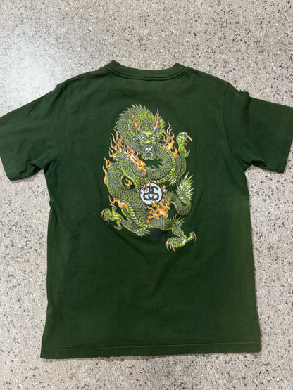 Old Stussy 90s Dragon T-Shirt Faded Green Size M