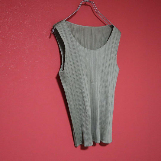 PLEATS PLEASE 97SS Pleated Sleeveless Top Green Size 3
