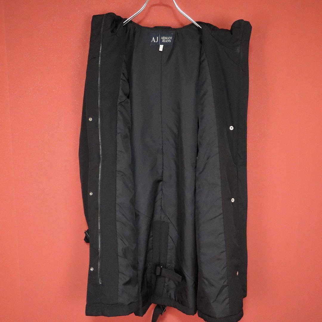 ARMANI JEANS Black Belted Hooded Padded Coat Size S