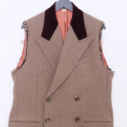GUCCI Houndstooth Double Breasted Vest Brown Size 44