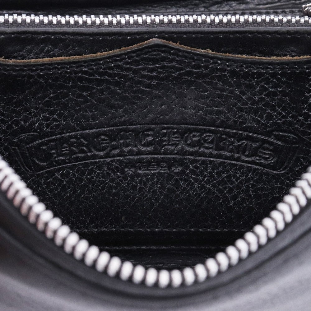 CHROME HEARTS REC F Zip Black Leather Plain Wallet Size F