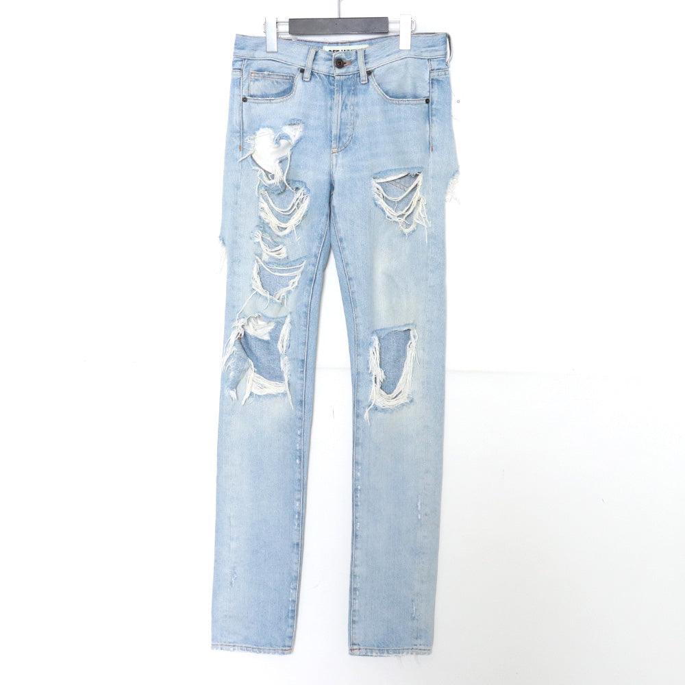 OFF-WHITE Distressed Denim Pants Light Indigo Size 28