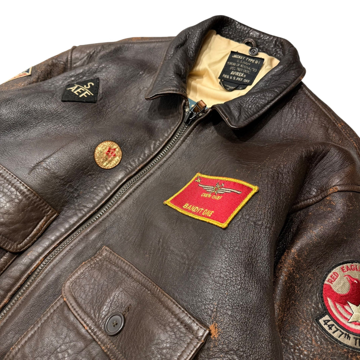 AVIREX G-1 Flight Leather Jacket Patches Brown Size S