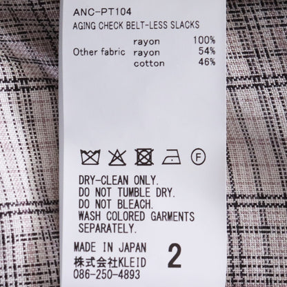 ANCELLM 26SS Aging Check Belt-Less Slacks Beige Size 2