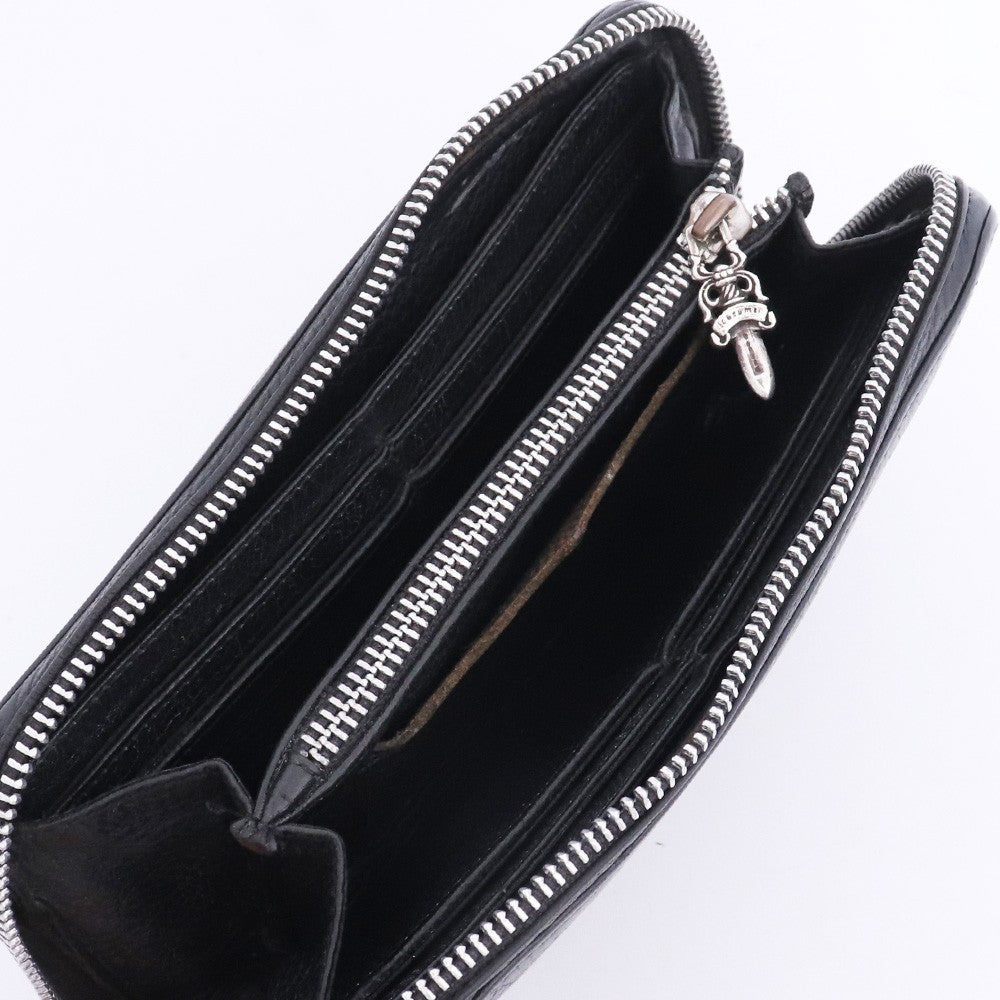 CHROME HEARTS REC F Zip Black Leather Plain Wallet Size F